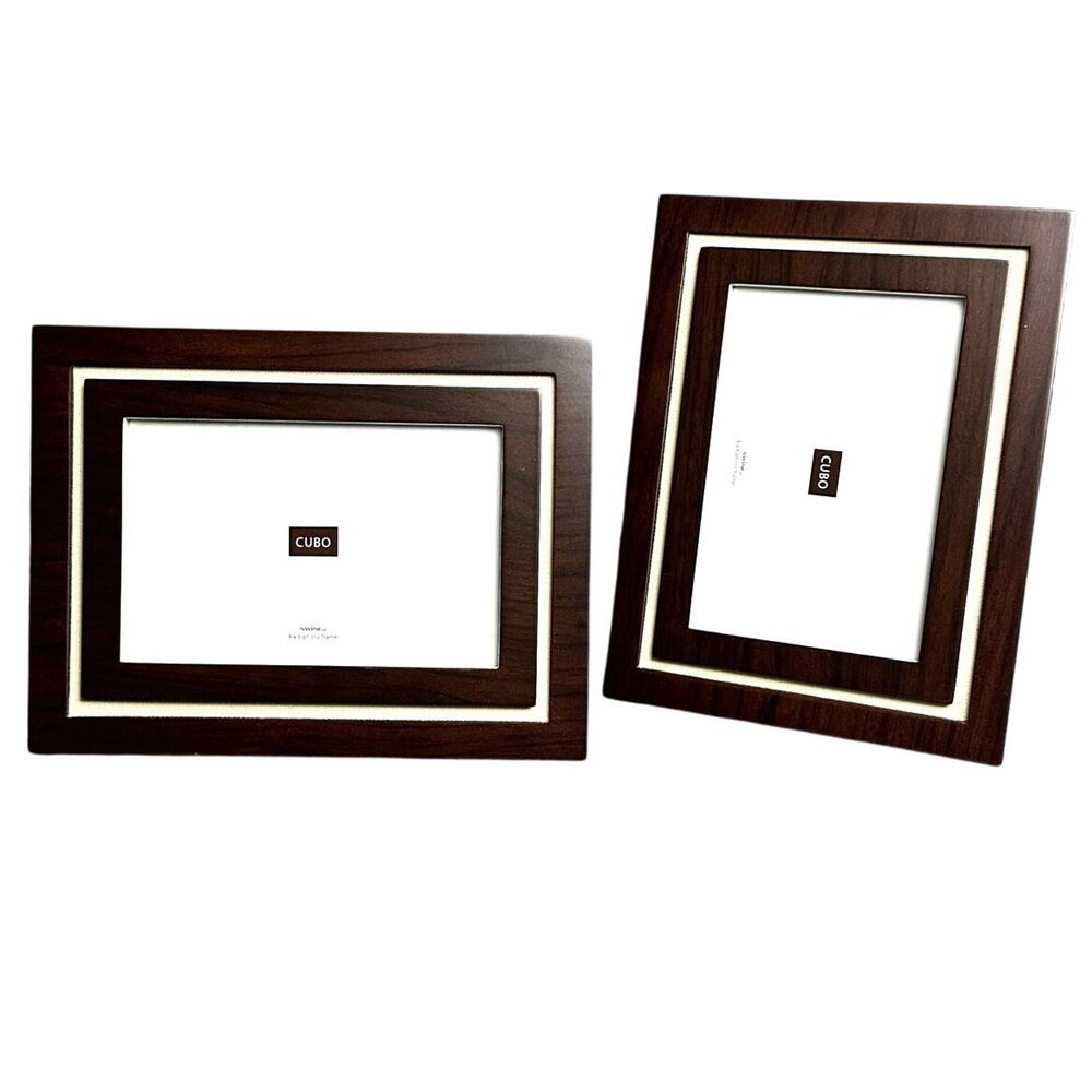 Swing Photo Frames set of 2 Cubo dark walnut wood cream textured trim 4x6 office